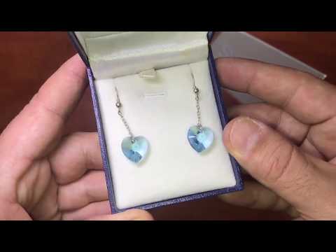 זוג עגילים נופלים SWAROVSKI מכסף 925 עם קריסטלים בצורת לב (1.4 ס"מ)