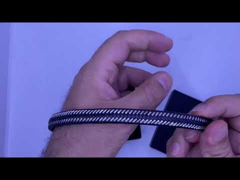 צמיד לגבר (21 ס"מ) מעור PU שחור שזור עם חוטי סטיל ועם סוגר מגנטי שחור