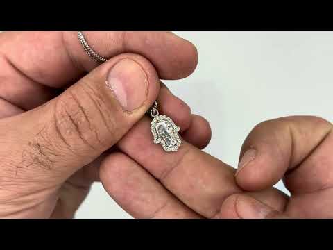 שרשרת חמסה מרוקעת קטנה (1.5*1.2 ס"מ) מכסף 925, עם קריסטלים