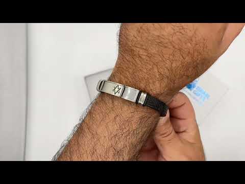 צמיד לגבר "מגן דוד" עם רצועות עור שחור (21 ס"מ)