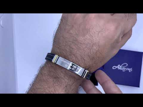 צמיד סטיל (פלדת אל חלד) "תחנני שפע ברכה והצלחה - ס.א.ל" רצועת סיליקון שחורה