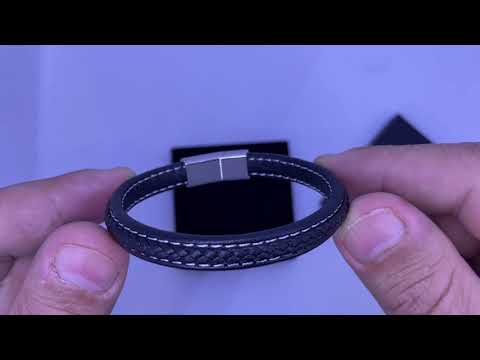 צמיד לגבר \ אישה מעור PU שחור עם סוגר מגנטי (21 ס"מ)