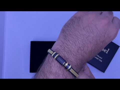 צמיד לגבר מעור PU שחור (21 ס"מ) עם רצועת "רשת" מסטיל עם ציפוי PVD וסוגר זהב