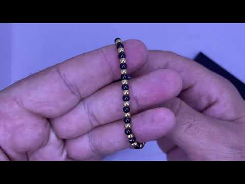 צמיד כדורי זהב צהוב ושחור מסטיל(פלדת אל חלד)רפואי 316 יוקרתי(18 ס"מ+3 ס"מ הארכה)