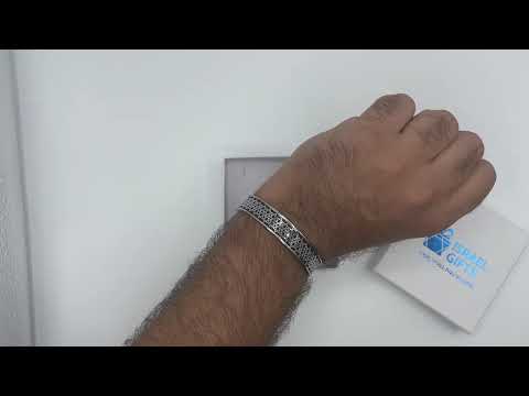 צמיד סטיל (Bangle) "מגני דוד" עם רצועת "רשת" וציפוי PVD שחור