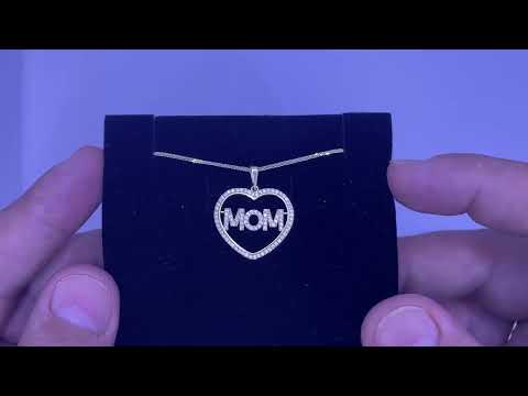 תליון לב "MOM" גדול (2*2.35 ס"מ) מזהב צהוב 14 קראט משובץ קריסטלים