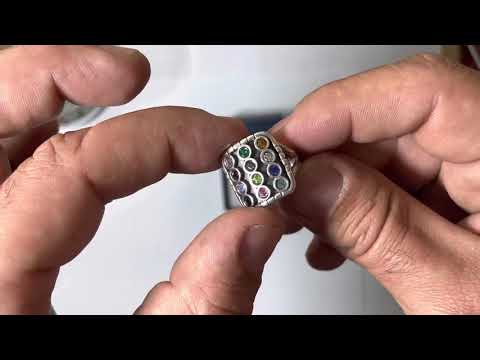 טבעת "חושן" מכסף 925 סטרלינג משובצת 12 קריסטלים