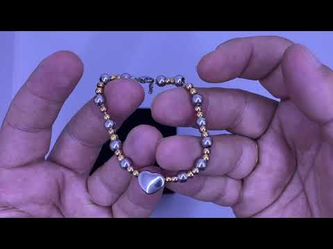 צמיד כדורים מסטיל(פלדת אל חלד)רפואי 316 יוקרתי לנשים עם צ'ארם לב(17 ס"מ הארכה ל-20 ס"מ)