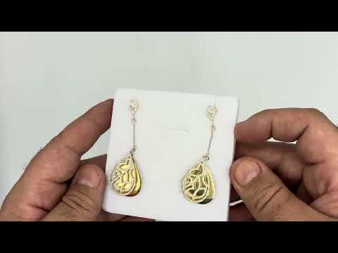 עגילי כסף 925 נופלים (3*2 ס"מ) בציפוי זהב וקריסטלים – עיצוב דו־שכבתי יוקרתי