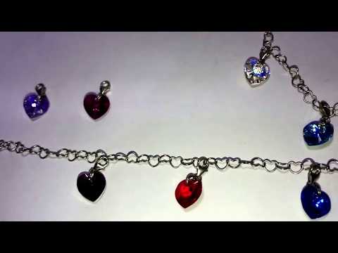 צמיד לבבות מכסף 925 עם 3 צ'רמים לבבות SWAROVSKI במגוון צבעים
