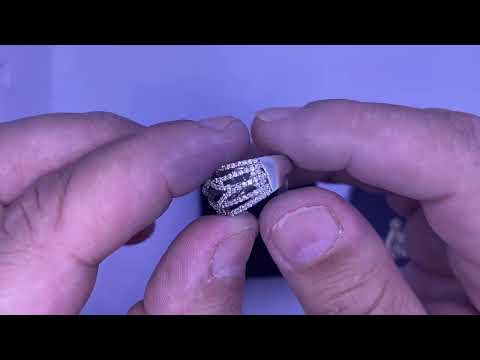 טבעת רחבה (12.75 מ"מ) מכסף 925 סטרלינג לאישה משובצת קריסטלים לבנים