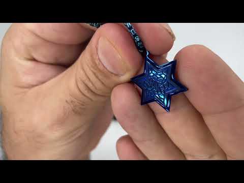 שרשרת מגן דוד (2 ס"מ) מסטיל עם ציפוי כחול PVD, שרשרת ארוכה 60 ס"מ