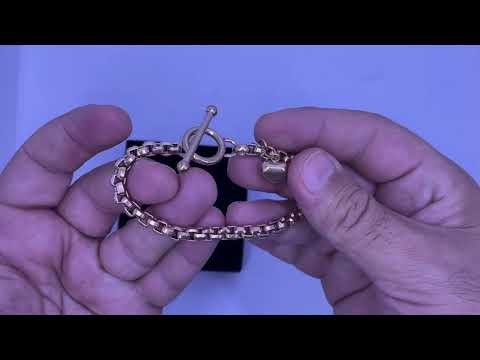 צמיד "בוקס" עבה (18-19 ס"מ) עם "לב" מסטיל, ציפוי PVD זהב אדום