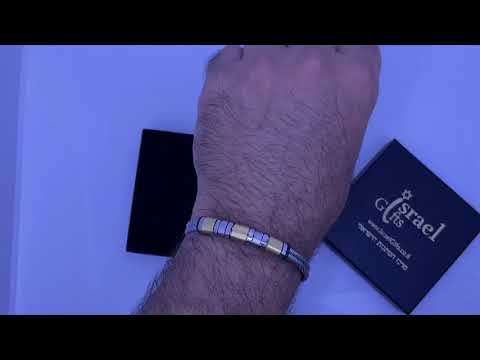 צמיד סטיל בצבעי זהב וכסף לגבר (21 ס"מ) מרצועת סטיל שזורה כפולה