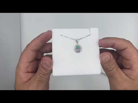 שרשרת חמסה קטנה (1.5 ס"מ) מכסף 925 משובצת אבן אופל