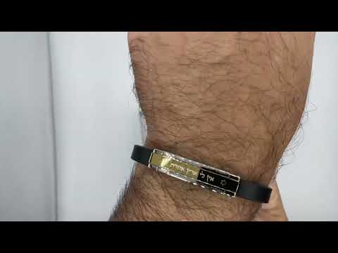 צמיד לגבר "אין לי ארץ אחרת" (19-21 ס"מ) מסטיל מוזהב PVD עם רצועת עור