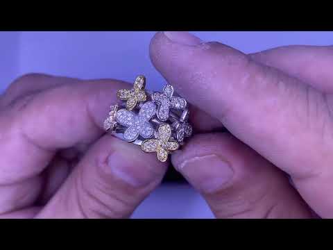 טבעת "פרפרים" גדולה (18.50 מ"מ) מכסף 925, משובץ קריסטלים ועם ציפוי זהב צהוב ואדום