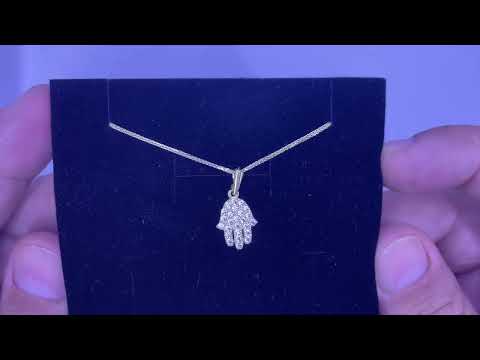 תליון חמסה קטנה (1.4*1.1 ס"מ) מזהב צהוב 14 קראט משובץ קריסטלים לבנים