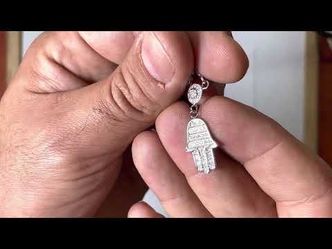 שרשרת חמסה (50 ס"מ) מכסף 925 עם ציפוי רודיום משובצת קריסטלים לבנים