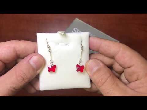 זוג עגילי SWAROVSKI (גודל 10 מ"מ) נופלים מכסף 925 עם קריסטלים בצורת פרפר