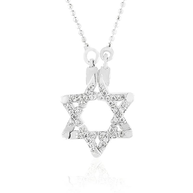 שרשרת מגן דוד יוקרתית מכסף 925 משובצת קריסטלים לגבר או לאשה. הנפתחת לשרשרת אופנה עם מגנטים. מגיעה עם שרשרת 50 ס"מ וקופסת מתנה. שליח חינם עד הבית!