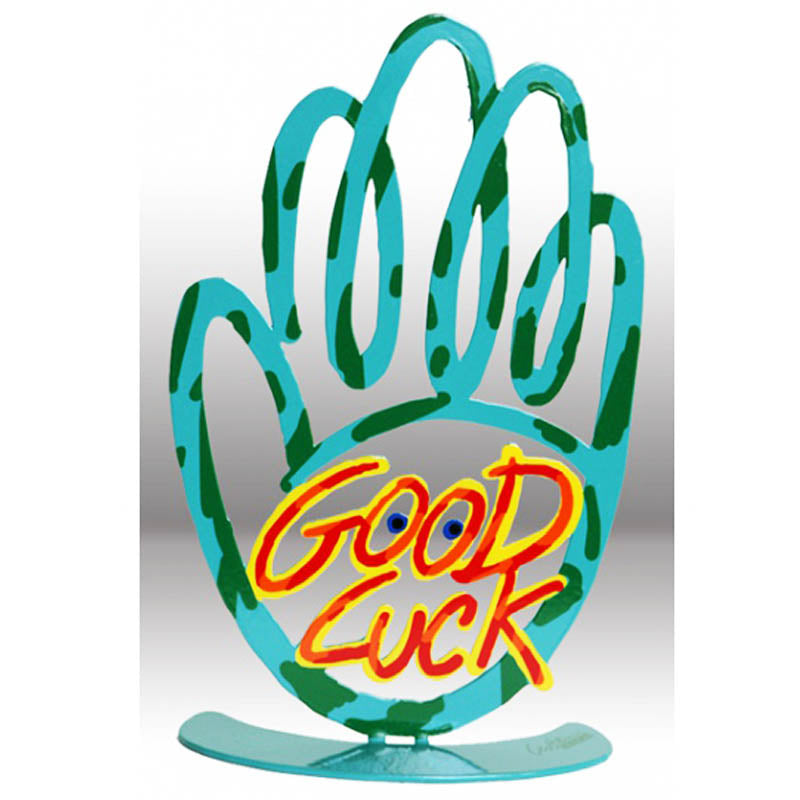 סטנד חמסה "Good Luck" מהמם צבעוני ממתכת צבועה בהדפס על מתכת. מעוצר ומיוצר ע"י האמן הבינלאומי דוד גרשטיין. מחיר מבצע מיוחד באתר מתנות ישראל - מרכז המתנות הישראלי