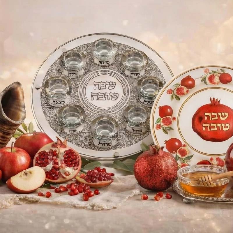 Rosh Hashanah table with pomegranates