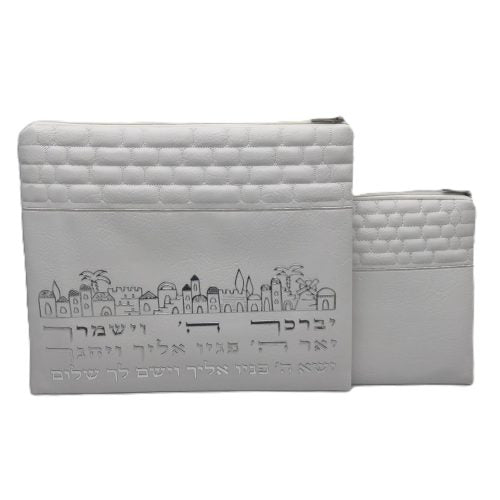 "Jerusalem" set, densely embroidered tallit (105*190 cm) + tallit cover + kippah - artist Yair Emmanuel