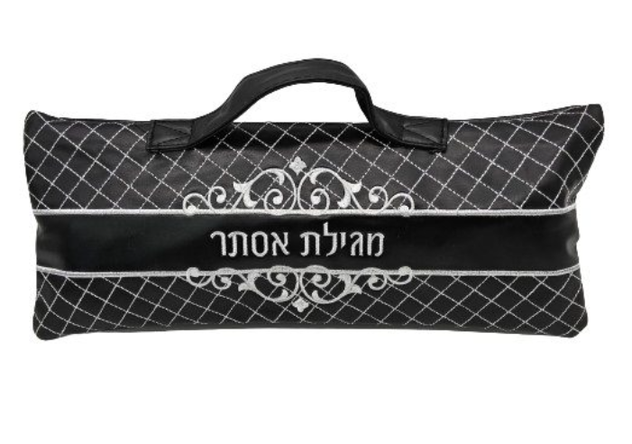 תיק דמוי עור שחור "איקסים" למגילת אסתר (37*16 ס"מ) עם ידית נשיאה