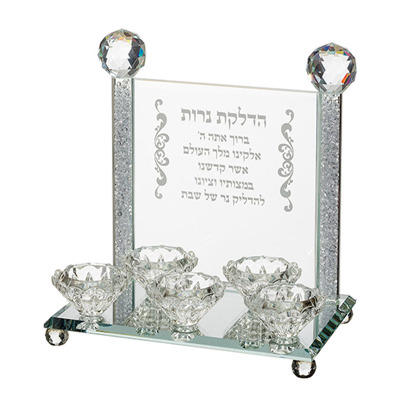 5-branched crystal cast Shabbat candlesticks "Lighting Candles" (22*20 cm) with crystals