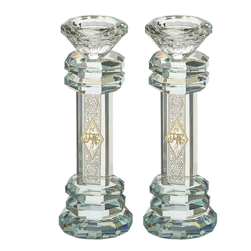 זוג פמוטי "שבת קודש" יציקת קריסטל מהודרים (19.5 ס"מ)