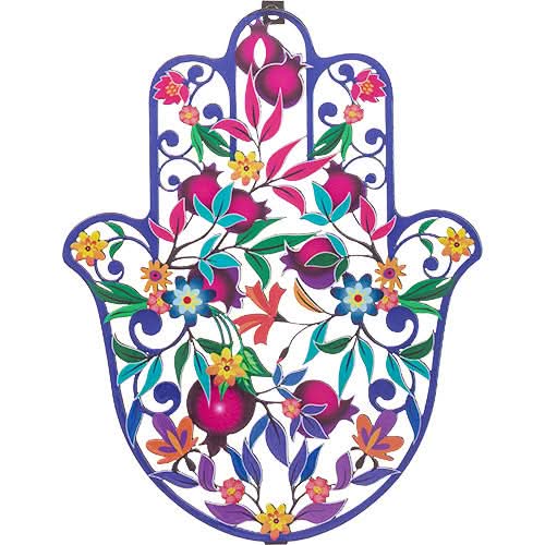 חמסה לקיר (24 ס"מ) ממתכת צבעונית "רימונים ופרחים"