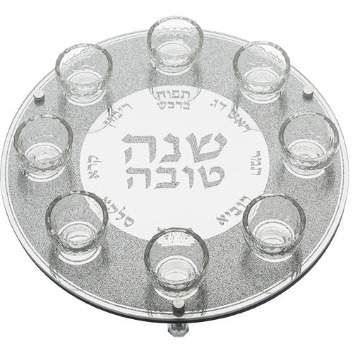 "Happy New Year" plate for Rosh Hashanah (40 cm) made of elegant glass and crystal