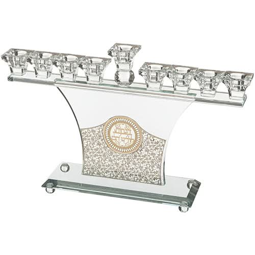 חנוכייה "סלסולים" מהודרת (36*22 ס"מ) מקריסטל, פלטת מתכת "פיליגרין"