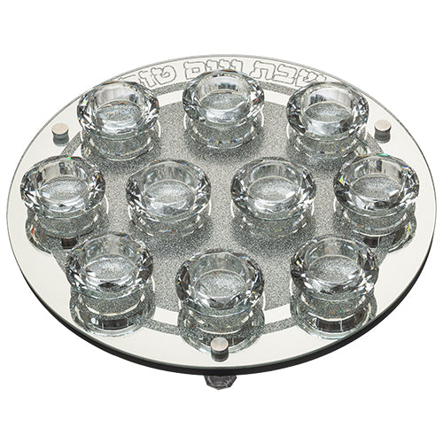 פמוט שבת 10 קנים גדול (33 ס"מ) "שבת ויום טוב" מהודר מקריסטל