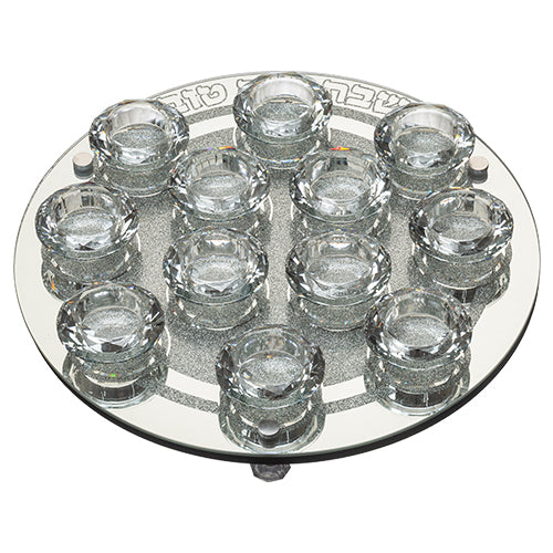 פמוט שבת 12 קנים גדול (33 ס"מ) "שבת ויום טוב" מהודר מקריסטל