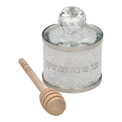 Luxurious crystal vessel "Happy and Sweet New Year" for serving honey (8 cm) with crystals