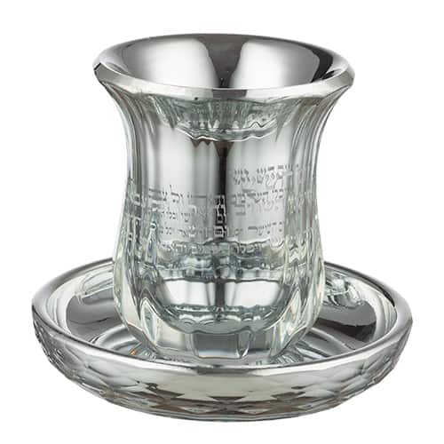 Kiddush Cup "Sixth Day..." (9 cm) made of double-sided crystal, including a base