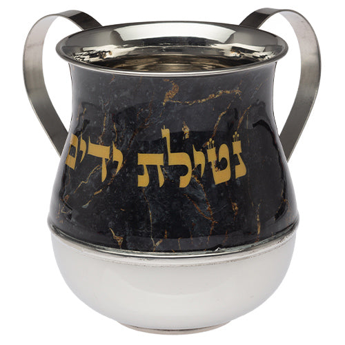 נטלה נירוסטה מהודרת "נטילת ידים" (13 ס"מ) עם שיש שחור.