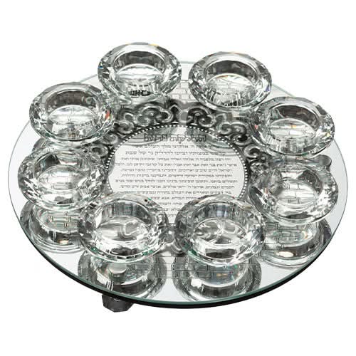 פמוט שבת 8 קנים (25 ס"מ) "הדלקת נרות" מהודר מקריסטל יצוק