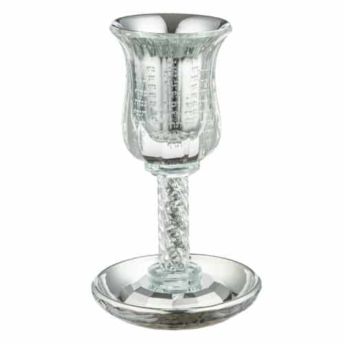 גביע קידוש 'נהרות גן עדן' (19 ס"מ) מקריסטל דפנות כפולות מהודר עם רגל מלאה באבנים כולל תחתית