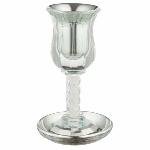 גביע קידוש 'פרי הגפן' (19 ס"מ) מקריסטל דפנות כפולות מהודר עם רגל מלאה באבנים כולל תחתית
