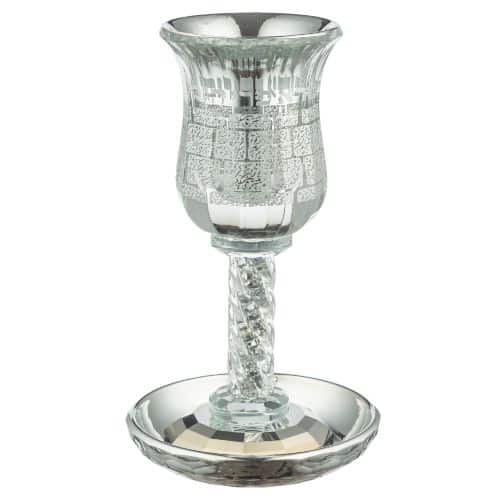 גביע קידוש 'כותל' (19 ס"מ) מקריסטל דפנות כפולות מהודר עם רגל מלאה באבנים כולל תחתית