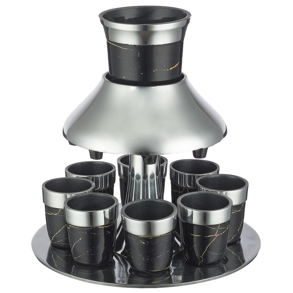 Funnel / Wine Dispenser (21 cm) made of aluminum with a black "marble" finish with 8 matching glasses