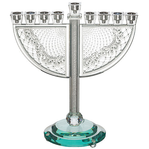 Elegant Chanukah menorah (34*29 cm) made of high-quality crystal with a metal plate