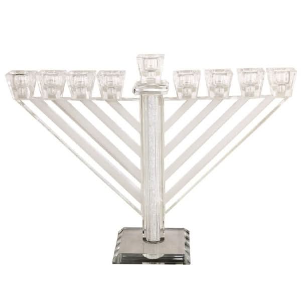 חנוכייה מהודרת "חב"ד" מקריסטל (21 ס"מ) עם קריסטלים לבנים