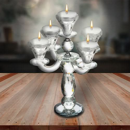 פמוט 5 קנים (25 ס"מ) מהודר מיציקת קריסטל