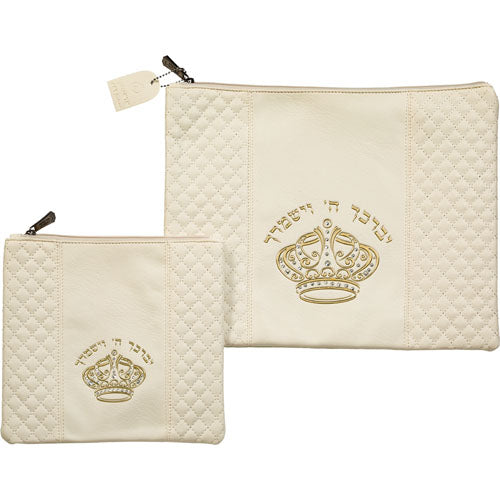 סט כיסוי טלית+תפילין, "יברכך ה' וישמרך" (29*36 ס"מ), דמוי עור לבן