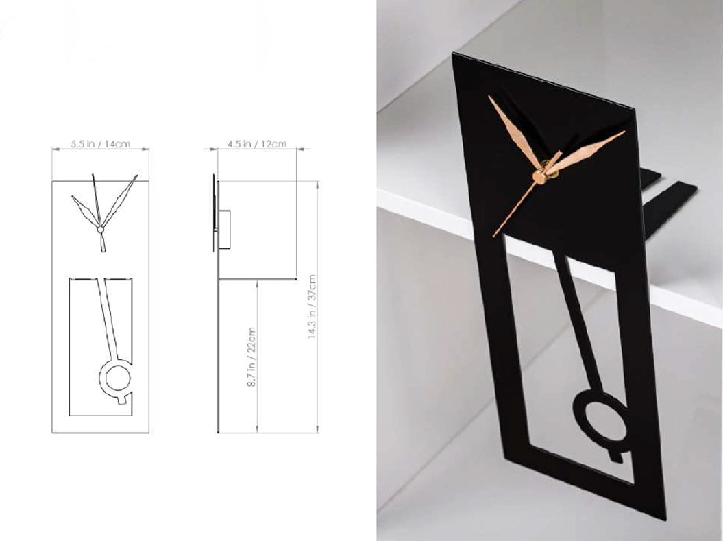 שעון מדף “זמן” מאלומיניום (14*11.5*36.4 ס"מ) שחור מוברש, ע"י האמנית שלי אגרונין