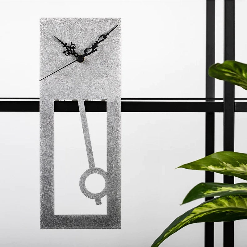 Aluminum “Time” Shelf Clock (14*11.5*36.4 cm) Brushed Silver, by artist Shelly Agronin